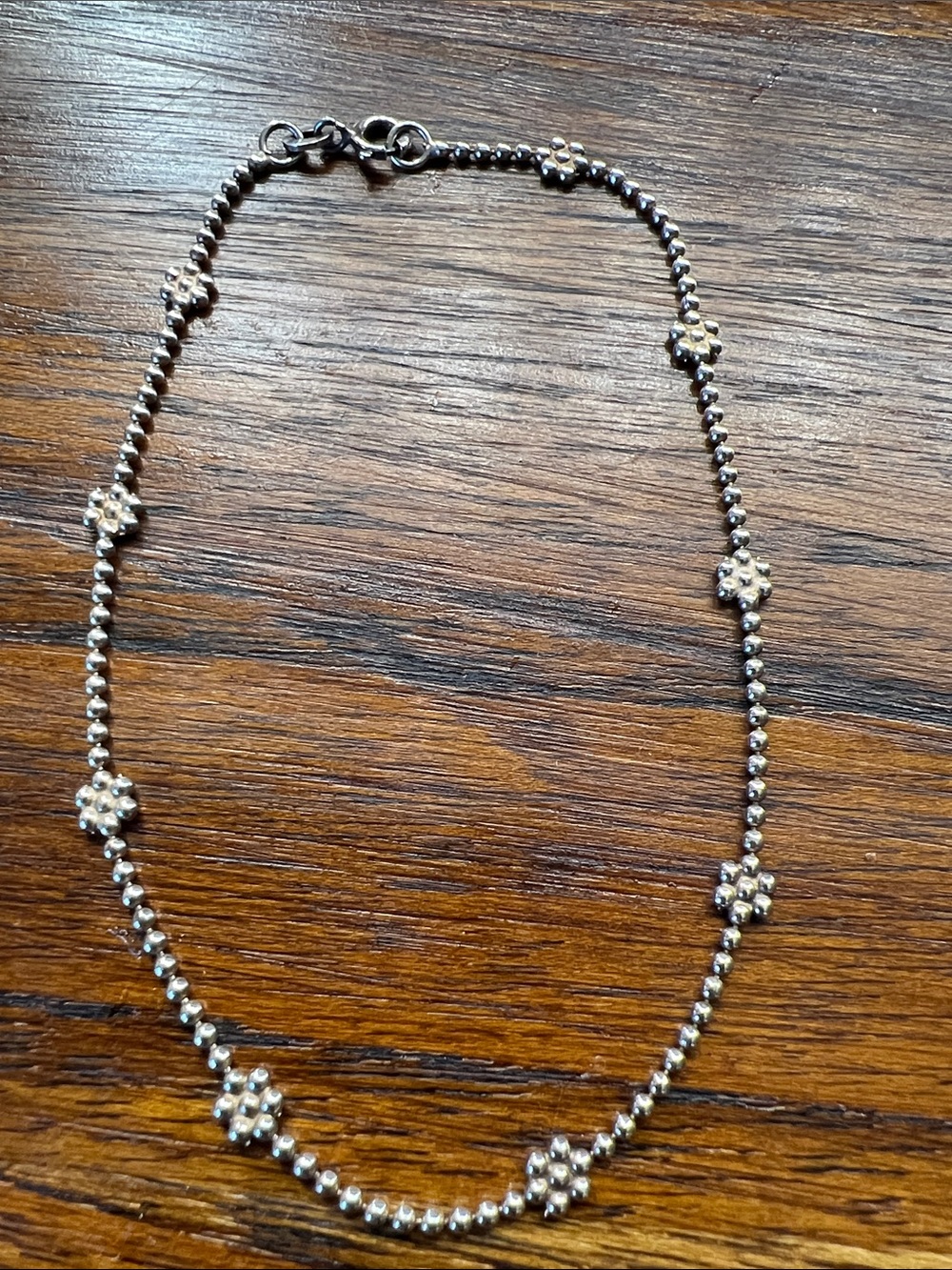 Sterling Silver 925 Flower Ball Beaded Anklet 9”